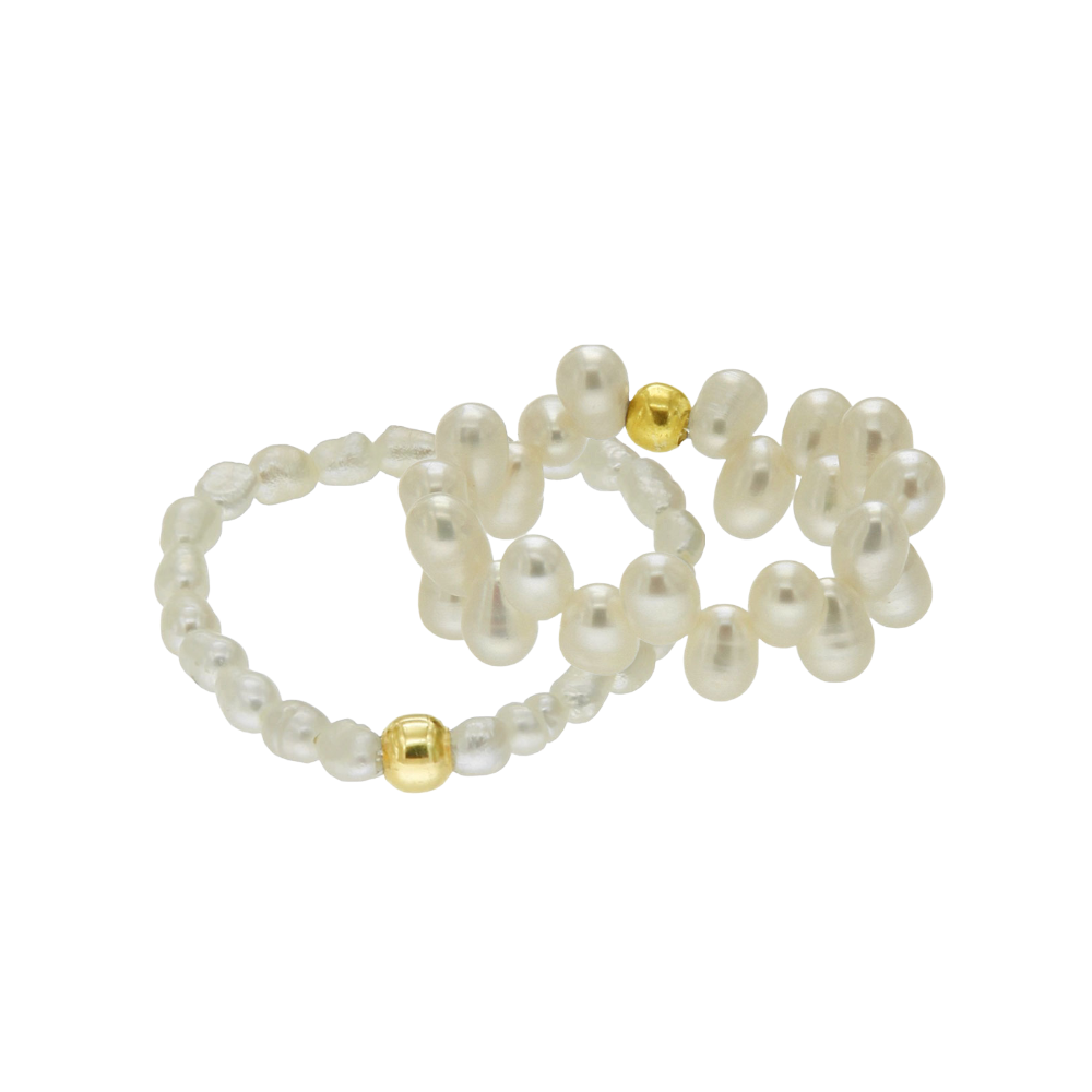 HEAVEN DOUBLE PEARL RINGS - anillo de plata sterling .925 con baño de oro 14K, AMANZA Jewelry
