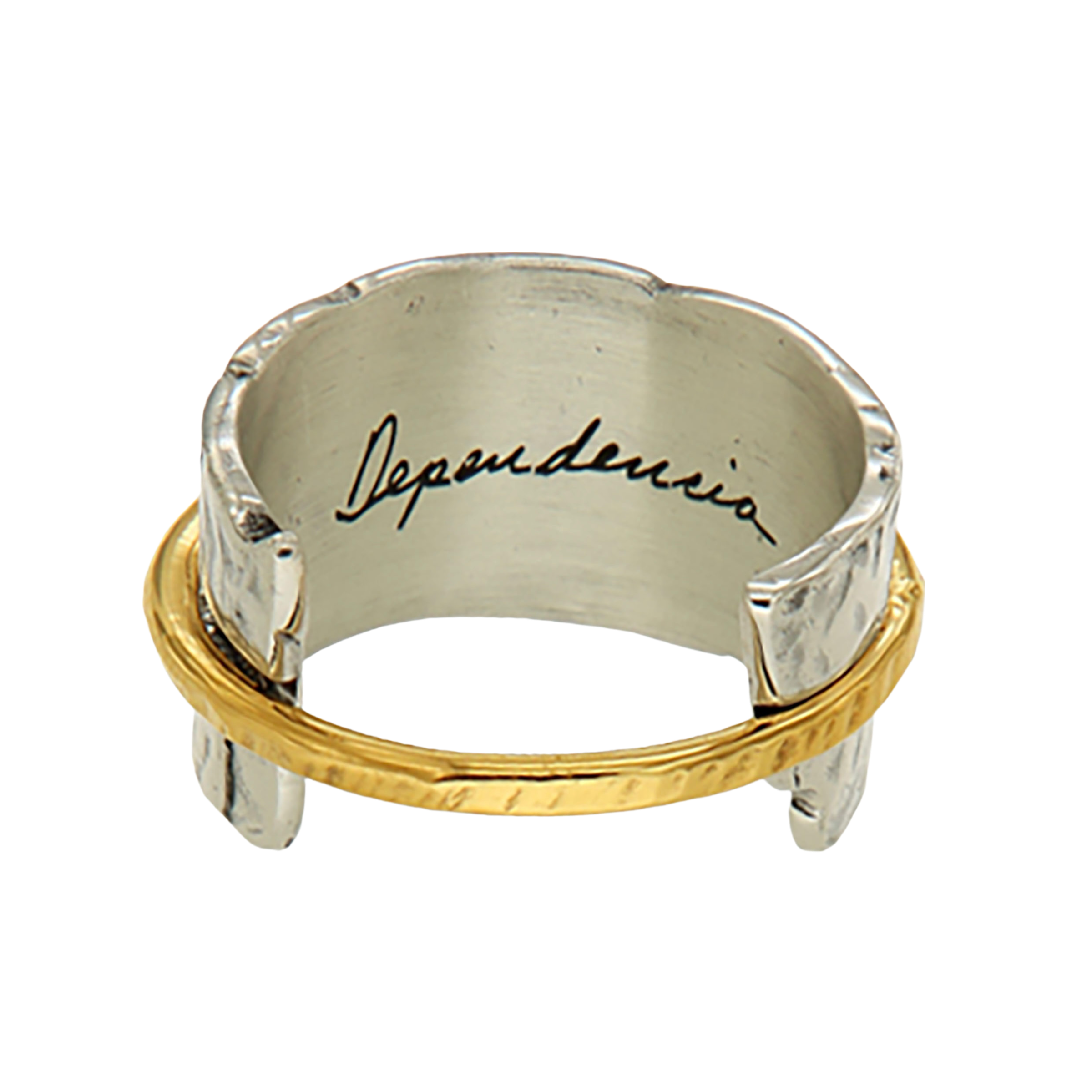DEPENDENCIA RING - anillo de plata .925 con baño de oro 14K artesanal